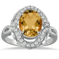 Ženski karatni ovalni citrinski i dijamantni prsten u 10k bijelo zlato
