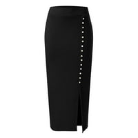 Koaiezne Ženska rebrasta tanka crna gumba za suknju s crnom čvrstom bočnom prorezom