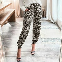 Hlače na plaži za žene Ljetni leopard Print Long pantalone Elastični srebrni XL