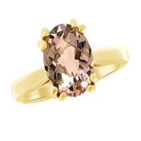 Ovalni rez simulirani ružičasti morgatitni zaručni prsten za morgatiite u 14K žutom zlatu sa veličinom