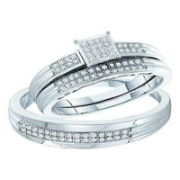 Čvrsta 10k bijelo zlato i njezina okrugla Diamond Square Podudarni par Tri prstena za brisalne prstene