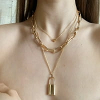 Ženska ogrlica debeli lanac Multi-sloj Choker u obliku zaključanog nakita Ogrlica za ogrlice za djevojke