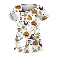 Halloween majice za žene Halloween Print kratki rukav sa dvostrukim džepom Top bijeli xxxxl