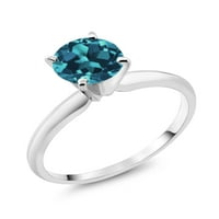 Gem Stone King 1. CT Okrugli London Blue Topaz 18k bijeli zlatni prsten