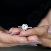 1. CT ružinski kvarc i moissan prsten, oblik srca ružičastog kvarcnog prstena, kvarcni zaručni prsten,