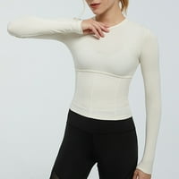 Smiješne majice za žene Solid Boja O-izrez dugim rukavima Top sportskih usjeva Workout Yoga odjeća za