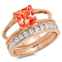 2. CT sjajan princezo simulirani crveni dijamant 18k Rose Gold Solitaire sa akcentima Bridal Set SZ
