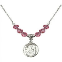 Rodijumska ogrlica s ružičastom ružičastog oktobra mjeseca rođenja Kamene perle i šarm Saint Kieran