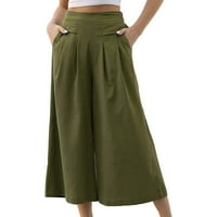 Ženske pantalone Ženski pamučni elastični struk široki noga Capris džepne casual hlače labave ženske