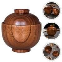 HEMOTON Drvena zdjela sa poklopcem posude za supu Rice zdjelu posluživanje posuda za drvo