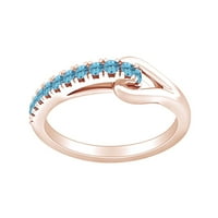 Okrugli oblik simulirani Aquamarine Fashion Obećaj zaručnički prsten 14K ružičasto zlato preko sterlinga