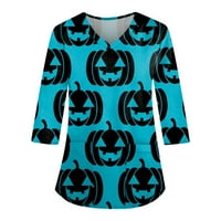 Halloween vrhovi za žene bluze za žene ženski labavi džep s V-izrezom Halloween Print tri četvrtine