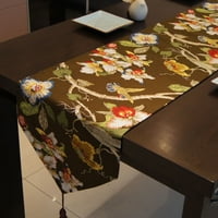 Kineski klasični cvjetovi i ptice ispisani trkač za stol sa privjeskom za tassel - čipka dugim stolnom