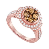 14k Rose Gold okrugli smeđi dijamantni klaster prsten CTTW
