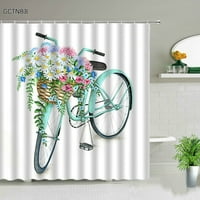 Biciklisti cvjetni pejzažni ispis tuš za zavjese Retro stil Luksuzna kupaonica Dekor za pranje tkanine