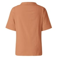 Ženska modna pamučna posteljina V-izrez kratka rukava stotina i jedna solidna boja labava majica bluza