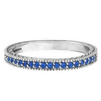 Blue Sapphire Spacking prsten sa milgrain ivicama u 14K bijelom zlatu