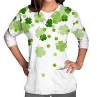 Shamrock tiskani piling top za žensku medicinsku medicinsku uniformu V izrez Radna medicinska majica