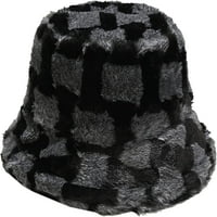 Cocopeants Vintage Luksuzni kašika Hat Fau Fur Winter HATS za žene Modna karirana debljina ispisa Držite