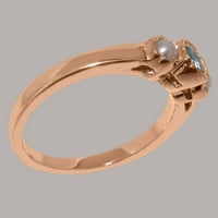 Britanska napravljena 9k ružičasti zlatni prirodni akvamarin i kultivirani biserni ženski prsten - Opcije