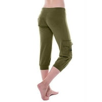 Penskeiy joga hlače jesen žene vježbanje tajice Stretch Struk dugme Pocket Yoga teretana obrezane pantalone Vojske zelene joge gamaše za žene