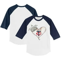 TODDLER TINGY TORMIP Bijela mornarica Minnesota Twins Tiara Heart 3 4-rukavska majica Raglan