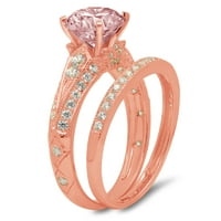 1. CT sjajan okrugli rez simulirani ružičasti dijamant 14k Rose Gold Solitaire sa akcentima Bridal Set
