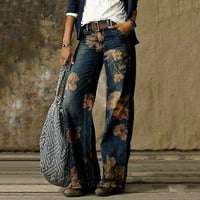 Vivianyo HD duge hlače za žene čišćenje Žene Modni ispisani Jeans Casual Long Hlače Flash Picks