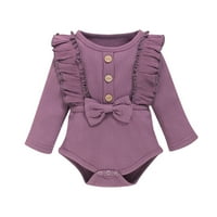 Baby Girls Bodysuits Longleeve rufflesolid Bowknot Romper Bodiysuit