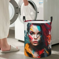 Okrugla korpa za pranje rublja, akvarel apstraktna žena vodootporna uvlačiva prljava košarica za rublje,