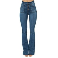 Njshnmn Women Stretch High Squiste dno širine noge Cut Jeans Visoki struk Rigping Skinny Hole Flare