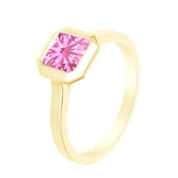 Asscher rez simulirani ružičasti turmalin pasijans bend prsten 14k žuto zlato preko sterlinga srebra