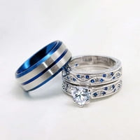 Parovi prstenovi sterling srebrni plavi dijamantski vjenčani prsten za vjenčanje mladenke za muškarce