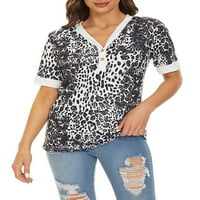 Avamo Žene Loose V izrez Majica Casual Camouflage Leopard Print Tunic Tee Majice Kratki rukav Bluza