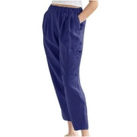 Hlače za žene High Squik Tummy Control Ljetne hlače Ležerne prilike čiste boje elastičnih struka posteljina