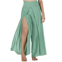 Pamučne posteljine labave hlače za žene podijeljene široke noge elastične hlače u boji