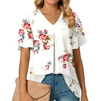 Ženske majice V izrez kratki rukav Tunik cvijet od tiskane labave dame casual trendi mekani stil plaže