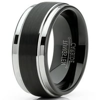 Muški volframovi vjenčani bend crni prsten silvertone komfora-fit veličine 11.5