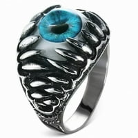 Silver-tone bez od nehrđajućeg čelika Blue Evil Eye JAW prsten - Veličina 13