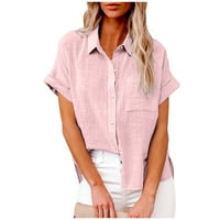 Žene Ljetne vrhove Modni gumb Solid Color Kratka košulja Comfy Tunic Ženska V-izrez Casual Labava majica