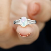 Ovalni rez Etiopljani Opal Solitaire prsten, oktobar Ring Rođendu, 14k bijelo zlato, SAD 12,00