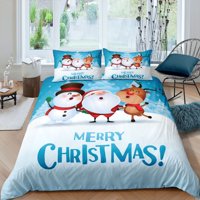 Christmas Drvo Duvet Cover Santa Claus Snowman Print Posteljina posteljina, Komfornik poklopca Novogodišnja