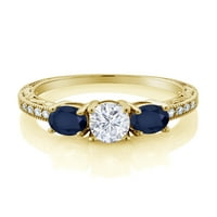 Gem Stone King 18K žuti pozlaćeni srebrni plavi safirni prsten sa moissineom