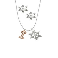 Delight nakit Rose Goldtone Crystal inicijal - I - Srebrni ton snježne šarm ogrlice i naušnice