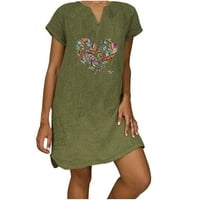 XYSAQA ženska plus veličine vezena posteljina majica haljina ljetne cvjetne a-line sandress kratki rukavi