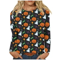 Tking modni vrhovi s dugim rukavima za žene plus veličine Crewneck Halloween Print majica Loose pulover