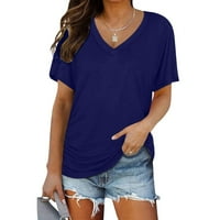 Podplug ženska urbana moda New Ljeto V-izrez Čvrsta boja kratki rukav Ležerni majica