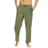 Qiaocaity pamučne pantalone za muškarce Čvrsti povremeni elastični pojas džep pamučni panel panele hlače