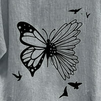 XYSAQA Slatki vrhovi za žene Ženske bluze Žene Ljeto Loose Ispisano pamučno i posteljina CrewNeck majica