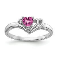 Čvrsta 14K bijelo zlato srce ružičaste safirne dijamantne zaručničke prstene veličine 5